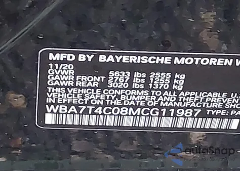 2021 BMW 740I xDrive из США, поврежденный, VIN WBA7T4C08MCG11987